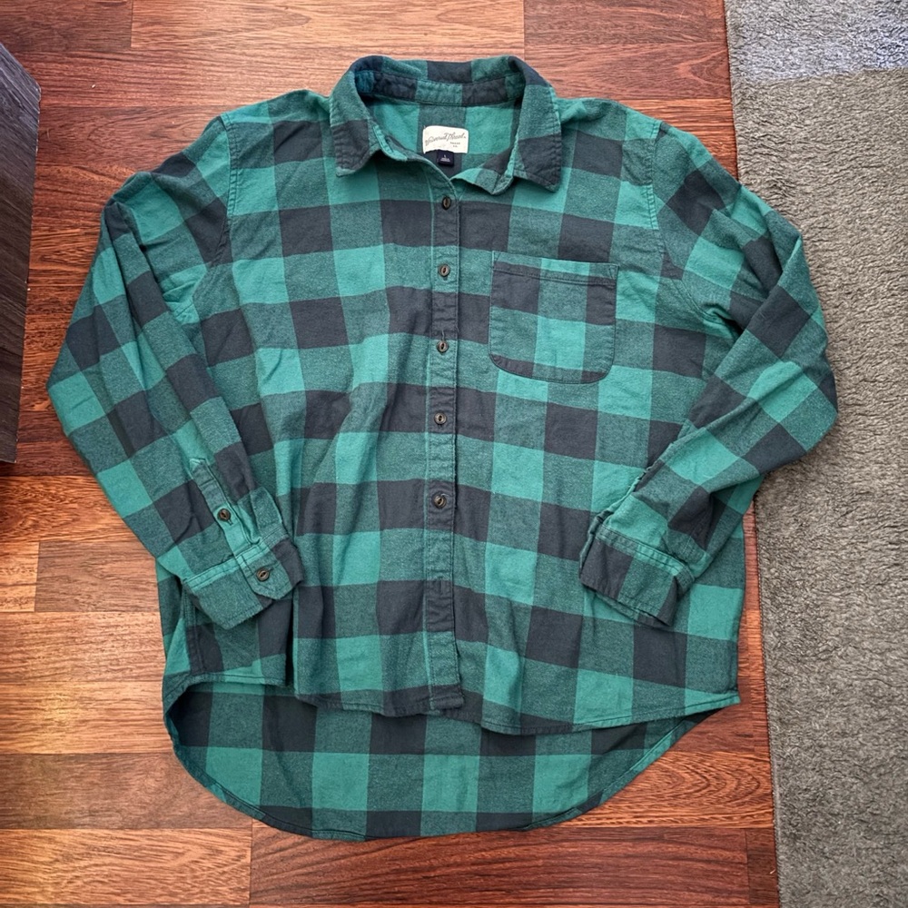 Green checkered button up